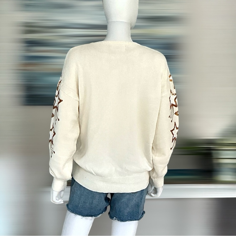 PEACH LOVE CALIFORNIA off white gold star beautiful sweater S M L - Picture 7 of 9